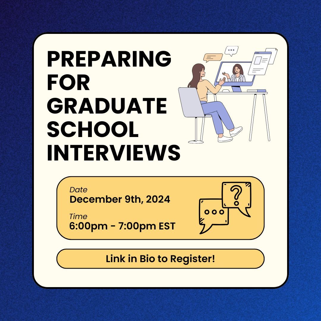 ProjectShort's tweet image. Join us for our upcoming webinar on &quot;Preparing for Graduate School Interviews&quot; on Monday, December 9th from 6-7pm EST.

Link to register: buff.ly/4ij5iDd 

#gradschool #phd #phdapplication