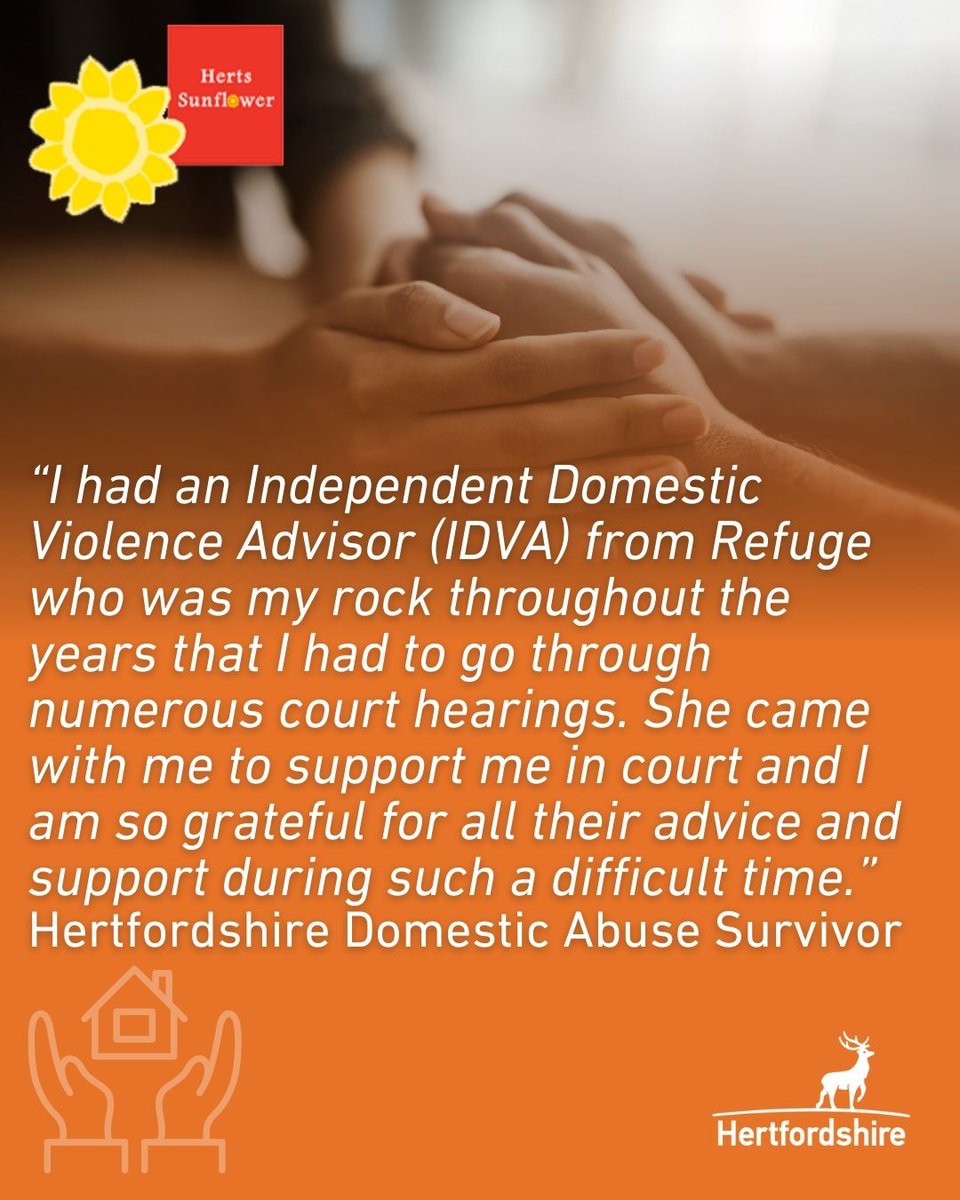 Our IDVA Service, run by <a href="/RefugeCharity/">Refuge</a>, provides confidential, non-judgmental support to domestic abuse survivors, to help them understand their options.
The service is for anyone aged 16+ in Hertfordshire, who is at risk of harm 🌻
Learn more: orlo.uk/12aAF