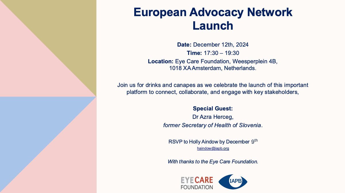 Join the evening networking session to celebrate the launch of the IAPB European Advocacy Network, organized in collaboration with the Eye Care Foundation.
