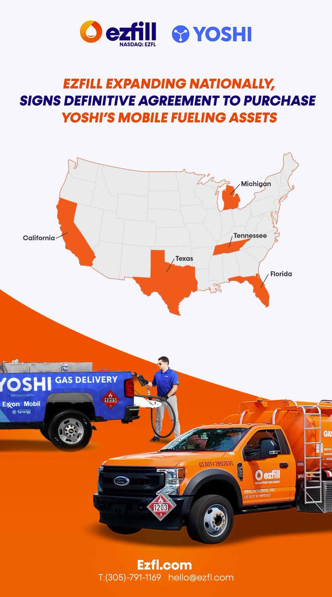 ezfillgas's tweet photo. EzFill is expanding nationally! 🚚💨
- Bringing fleet size to 66 trucks
- Entering 5 new markets: LA, SF, Nashville, Dallas, and Detroit
- Adding 50 new commercial customers
- Learn more about our growth journey!
#MobileFueling #Expansion $EZFL https://t.co/xtiCuhpaLs