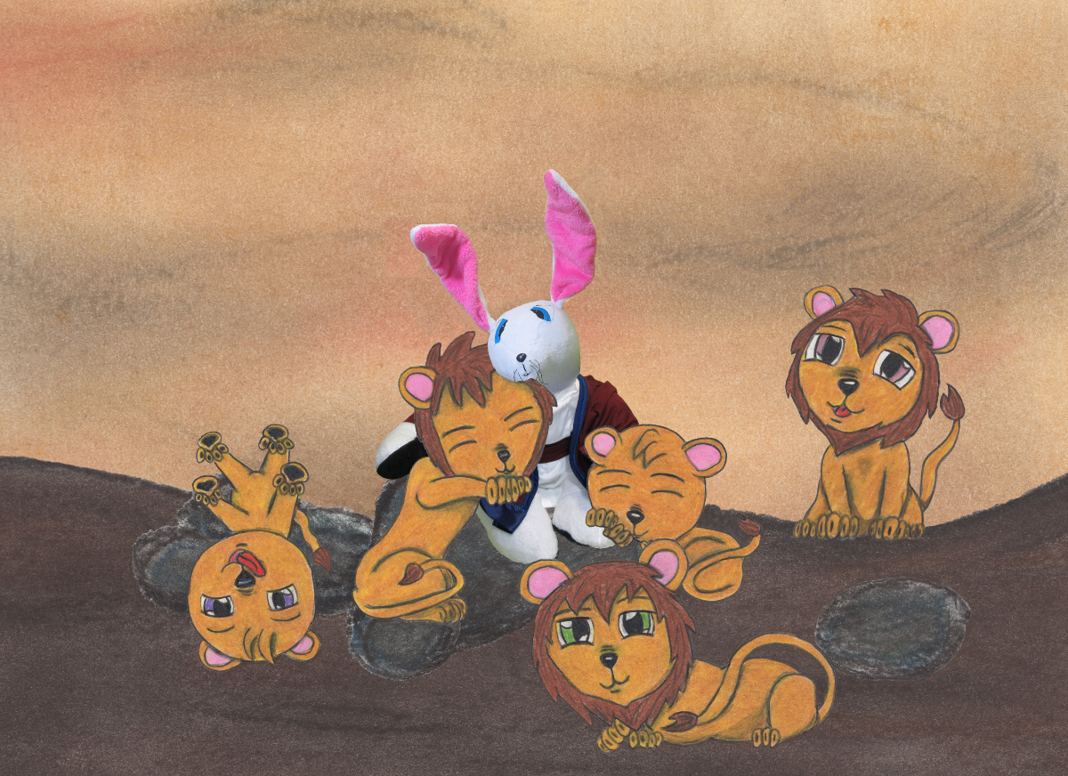 AcornNeighbors's tweet photo. Daddy make believing to be Daniel, when he was in the lions' den. #alicefaywilds #acornneighbors #bunnies #stuffanimals #photography #drawing #childrenbiblestories https://t.co/VU0QS8J1UF
