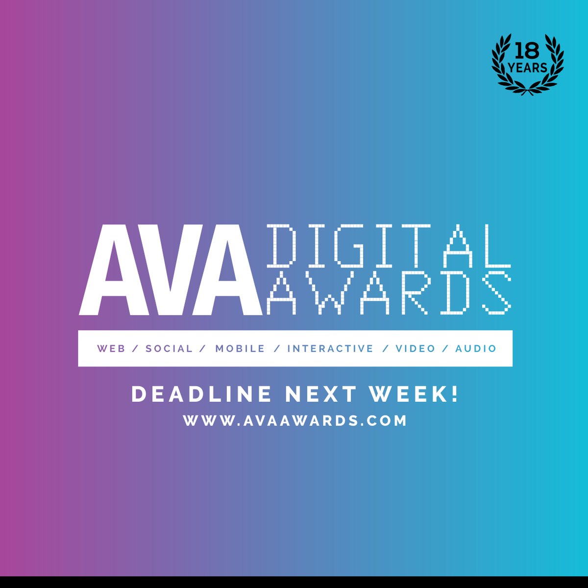One more week to get those entries in! Enter by December 12th and have your results in mid January! AVA is open to all individuals, companies, and organizations producing any type of project involving digital media for external or internal audiences. AVAawards.com