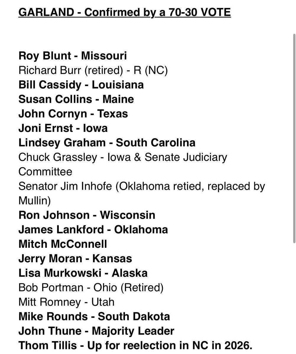 Let me get this straight. These 14 active Republican Senators voted to confirm MERRICK GARLAND for AG. But have concerns about Hegseth? Says A LOT. Wow.