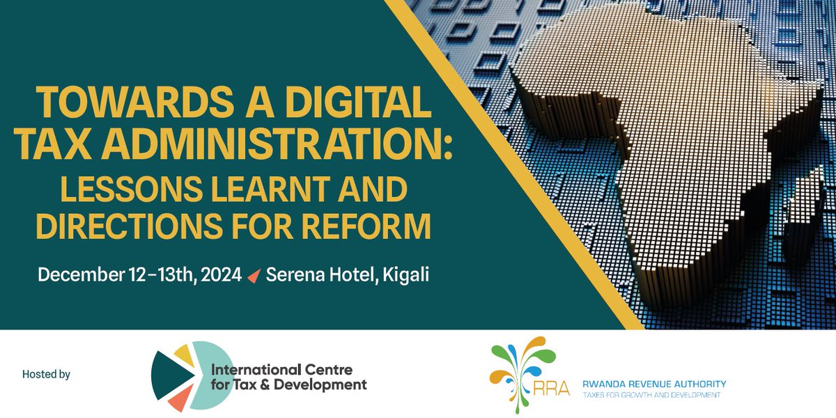 International Centre for Tax and Development (@ictdtax) on Twitter photo 🤔 Where is #digtal tax administration headed?
Join our conference next week to find out! Co-hosted with <a href="/rrainfo/">Rwanda Revenue Authority (RRA)</a>, the event features unmissable sessions with high profile speakers & industry experts.
🗓️ 12-13 December
👉 Register online: ow.ly/7bGk50UkFJ3
#TaxTwitter 🤔 Where is #digtal tax administration headed?
Join our conference next week to find out! Co-hosted with <a href="/rrainfo/">Rwanda Revenue Authority (RRA)</a>, the event features unmissable sessions with high profile speakers & industry experts.
🗓️ 12-13 December
👉 Register online: ow.ly/7bGk50UkFJ3
#TaxTwitter