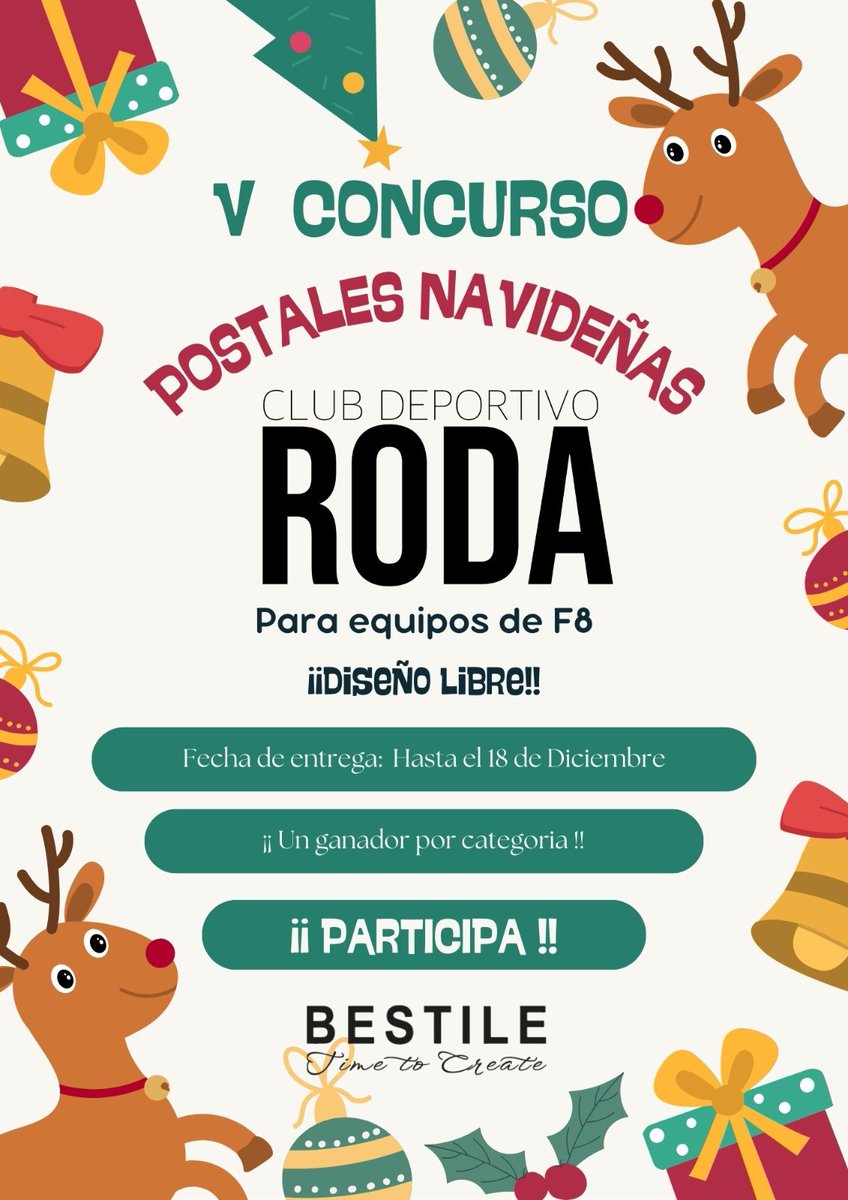 CD Roda (@cdroda) on Twitter photo ¡Ya está aquí el V concurso de postales navideñas del #CDRoda 🎄🎅🏻!
👉 Todos los jugadores de F8 del club pueden realizar sus dibujos y dar rienda suelta a su creatividad hasta el 18 de diciembre 📅.
🏆 ¡Habrá 1️⃣ ganador por categoría!
¡¡𝗣𝗔𝗥𝗧𝗜𝗖𝗜𝗣𝗔 😄!! ¡Ya está aquí el V concurso de postales navideñas del #CDRoda 🎄🎅🏻!
👉 Todos los jugadores de F8 del club pueden realizar sus dibujos y dar rienda suelta a su creatividad hasta el 18 de diciembre 📅.
🏆 ¡Habrá 1️⃣ ganador por categoría!
¡¡𝗣𝗔𝗥𝗧𝗜𝗖𝗜𝗣𝗔 😄!!