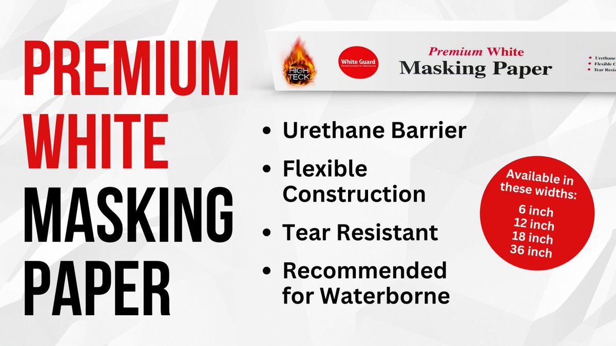 HighTeckProduct's tweet photo. Tackle your next paint project with our White Guard Masking Paper!

High Teck White Guard premium masking paper offers a urethane barrier to prevent bleed-thru while being a lighter weight for great cornering and still resists tearing.

Learn more at https://t.co/05NR0Rggwk https://t.co/JTnnNxQn50