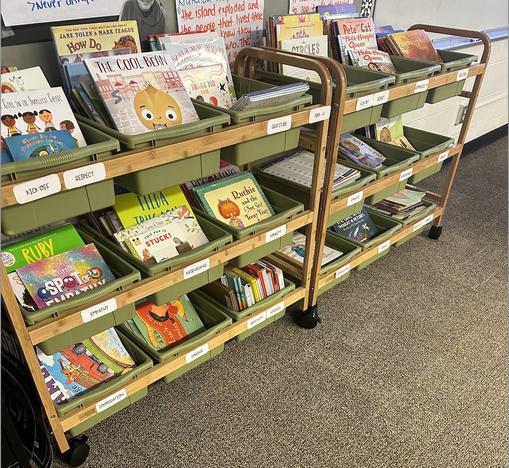 Look at those amazing culturally responsive books at @rosehill512, which were purchased through an E2 Grant! These books allow students to share their cultural uniqueness &amp; share their personal stories while building crucial literacy skills!