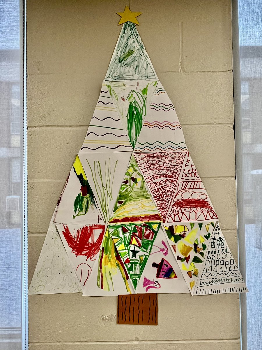 KG #Collaboration art activity. Each designed a few triangles and together we built two trees🌲