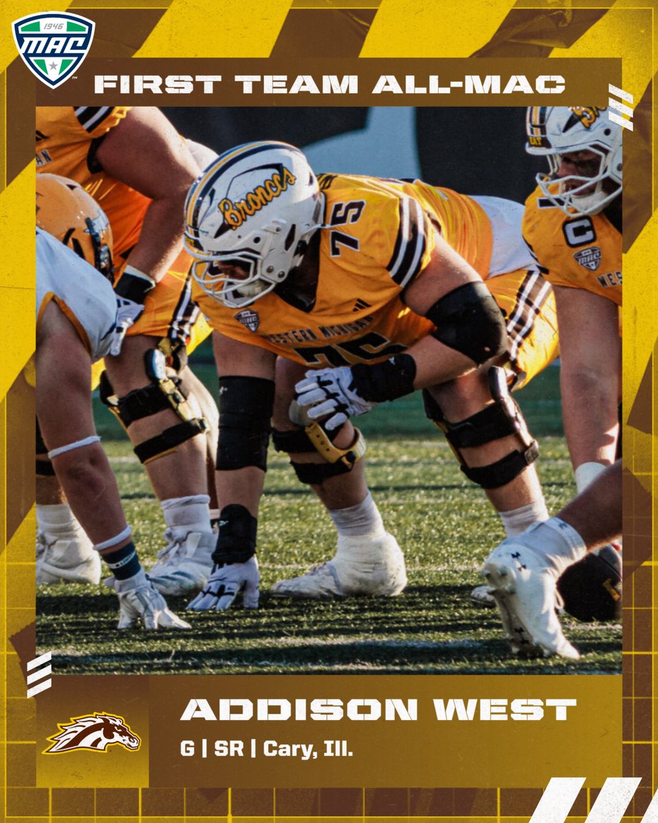 Western Michigan Football (@wmu_football) on Twitter photo He's been right next to Gideon all season long and is the top-rated guard in the nation according to <a href="/PFF_College/">PFF College</a>! Congratulations to <a href="/AddisonWest1/">Addison West</a> on being voted First Team All-MAC! He's been right next to Gideon all season long and is the top-rated guard in the nation according to <a href="/PFF_College/">PFF College</a>! Congratulations to <a href="/AddisonWest1/">Addison West</a> on being voted First Team All-MAC!