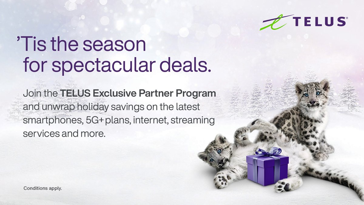 'Tis the season for spectacular deals. ❄️

Join the TELUS Exclusive Partner Program and unwrap holiday savings on the latest smartphone. 5G+ plans, internet, streaming services and more. 

Find out if you qualify today: hubs.li/Q02-7yRh0