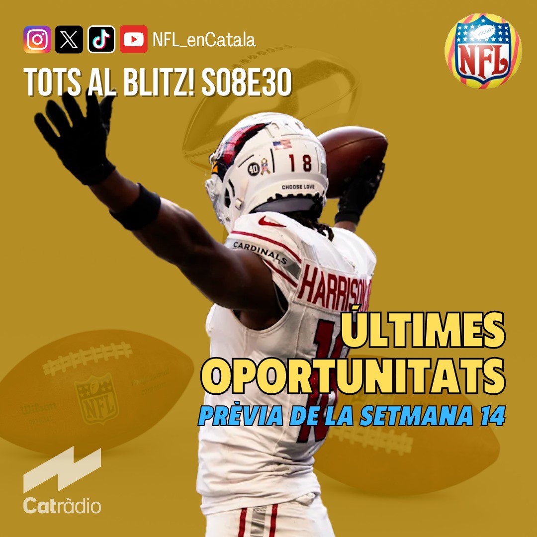 NFL_enCatala's tweet photo. 🏈👉 Tots al Blitz! S08E30 👈🏈
🚂 La lliga dóna les últimes oportunitats a qui les vulgui aprofitar🏈
✅ Fem la prèvia de la jornada 14.
🔮 I el Pick'em!
Links al següent missatge (👇)
#NFLcat https://t.co/Wf7rFYSway