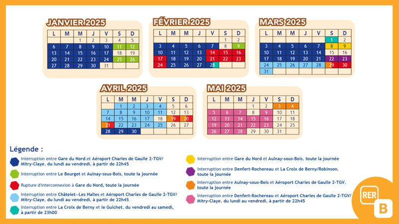 [🚧Travaux Janvier-Mai 2025] Retrouvez la programmation🗓 des travaux du #RERB et leur impact sur les circulations de la ligne, de janvier à mai 2025, sur le blog de ligne 👇
rerb-leblog.fr/travaux-rer-b-…, ainsi que sur la rubrique dédiée "Travaux" du blog.