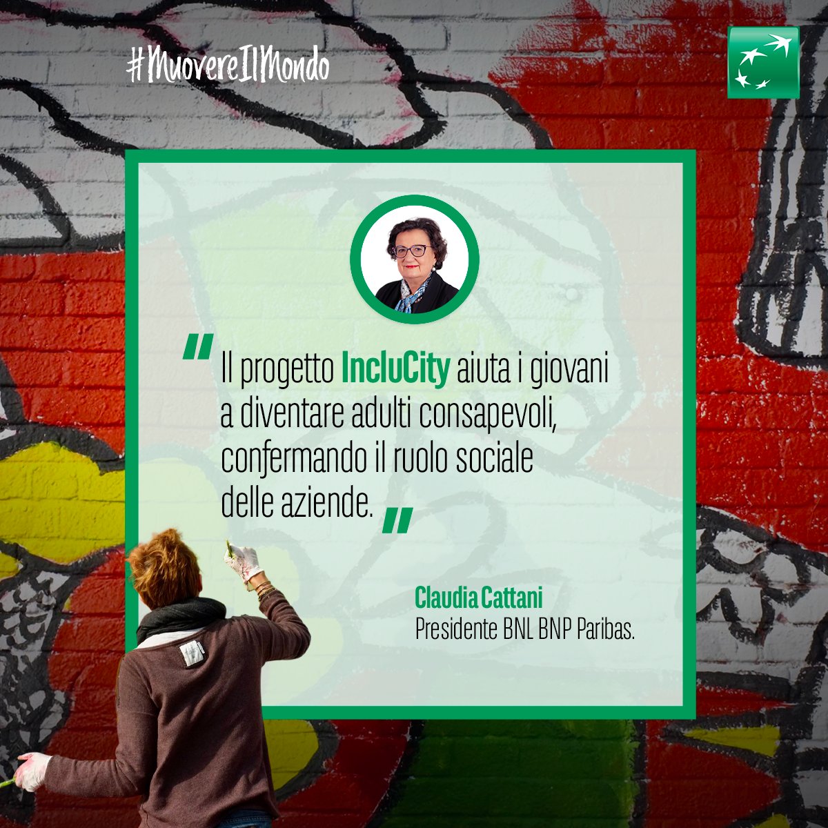 BNL_PR's tweet photo. #IncluCity compie 1 anno!
L'iniziativa @BNLBNPParibas_, insieme a @santegidionews, Fondazione Alberto e Franca Riva, @SaveChildrenITCirca ha coinvolto fino ad ora 1400 ragazzi in attività di #inclusione sociale in 5 periferie di città italiane.
Comunicato: https://t.co/yVdWyk6IeO https://t.co/3Oc6C3HTAy