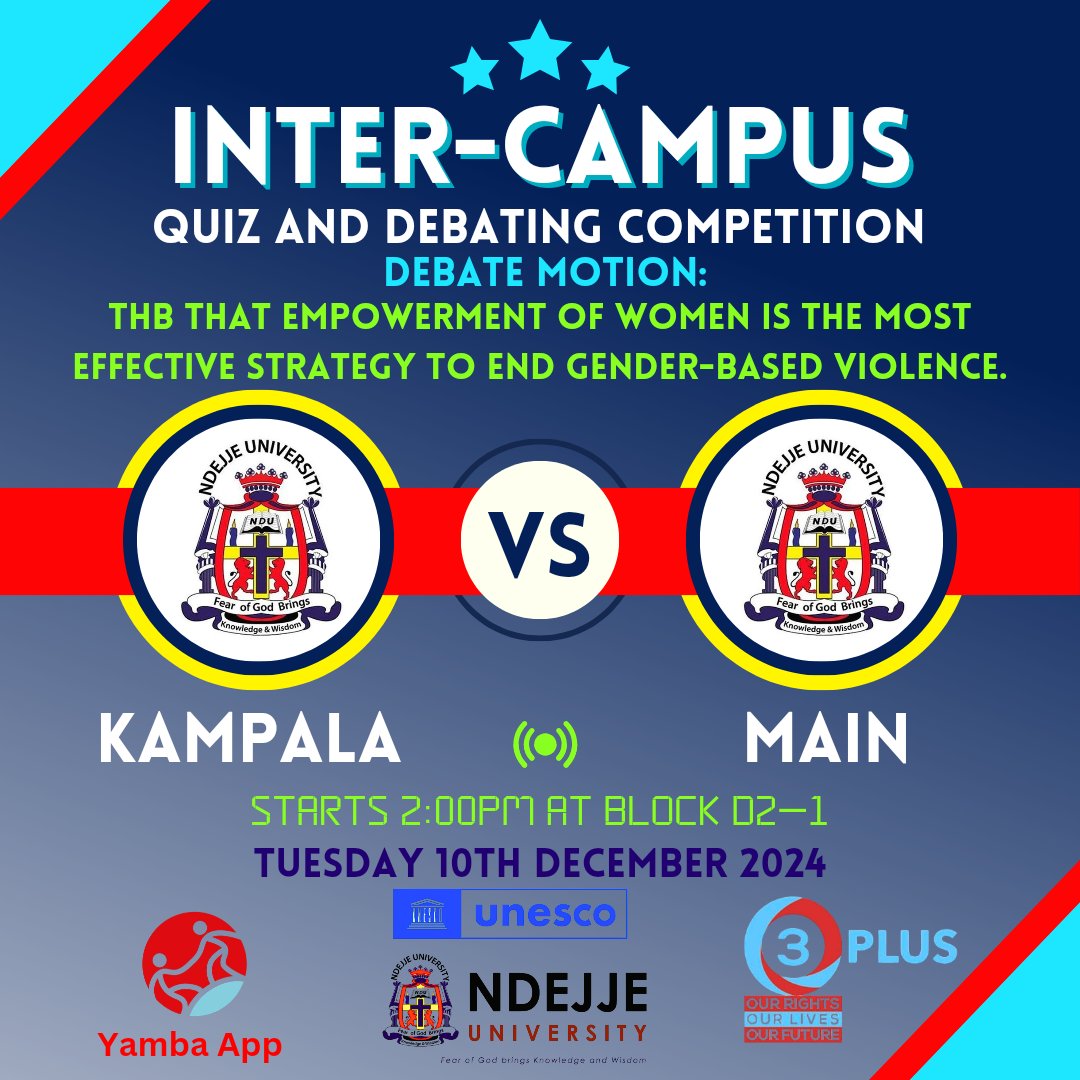 O3Ndejje_Uni's tweet photo. Next week loading, h🔥tter than last year. Be part of the @NdejjeUnive 🤝@O3Ndejje_Uni Annual Inter-Campus debate this year. Tuesday is the day. Remember everyone leaves a winner 🎖️🎖️🎖️🎖️🎖️.
A fun-filled experience not to miss.
See you at block D, room D2-1. (Kampala Campus)  2PM https://t.co/qVniQcVZZC