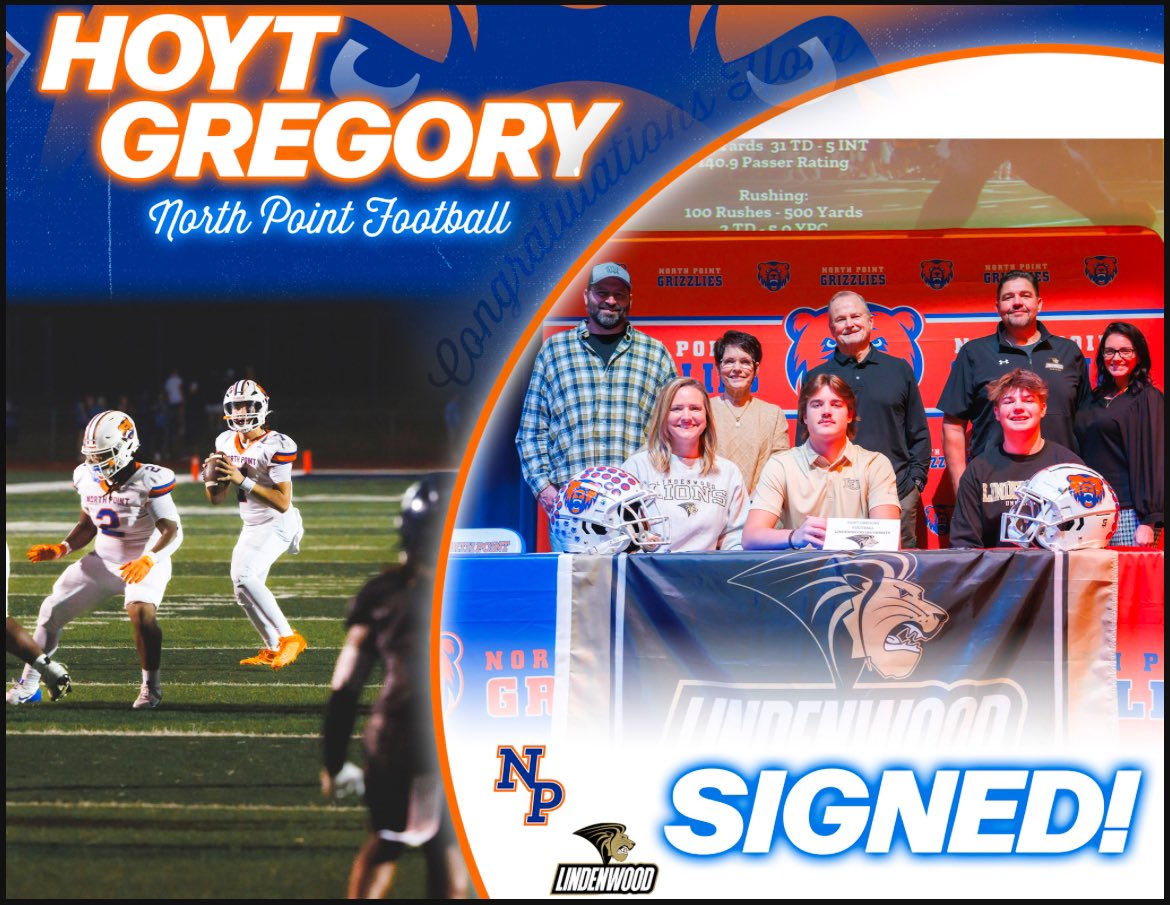 HoytGregory5's tweet photo. Made it official yesterday, Thank you to my coaches @NPGrizzliesFB and @elitefootball , Ready to get started with @LindenwoodFB by enrolling in January! https://t.co/nFgLLdGAvG