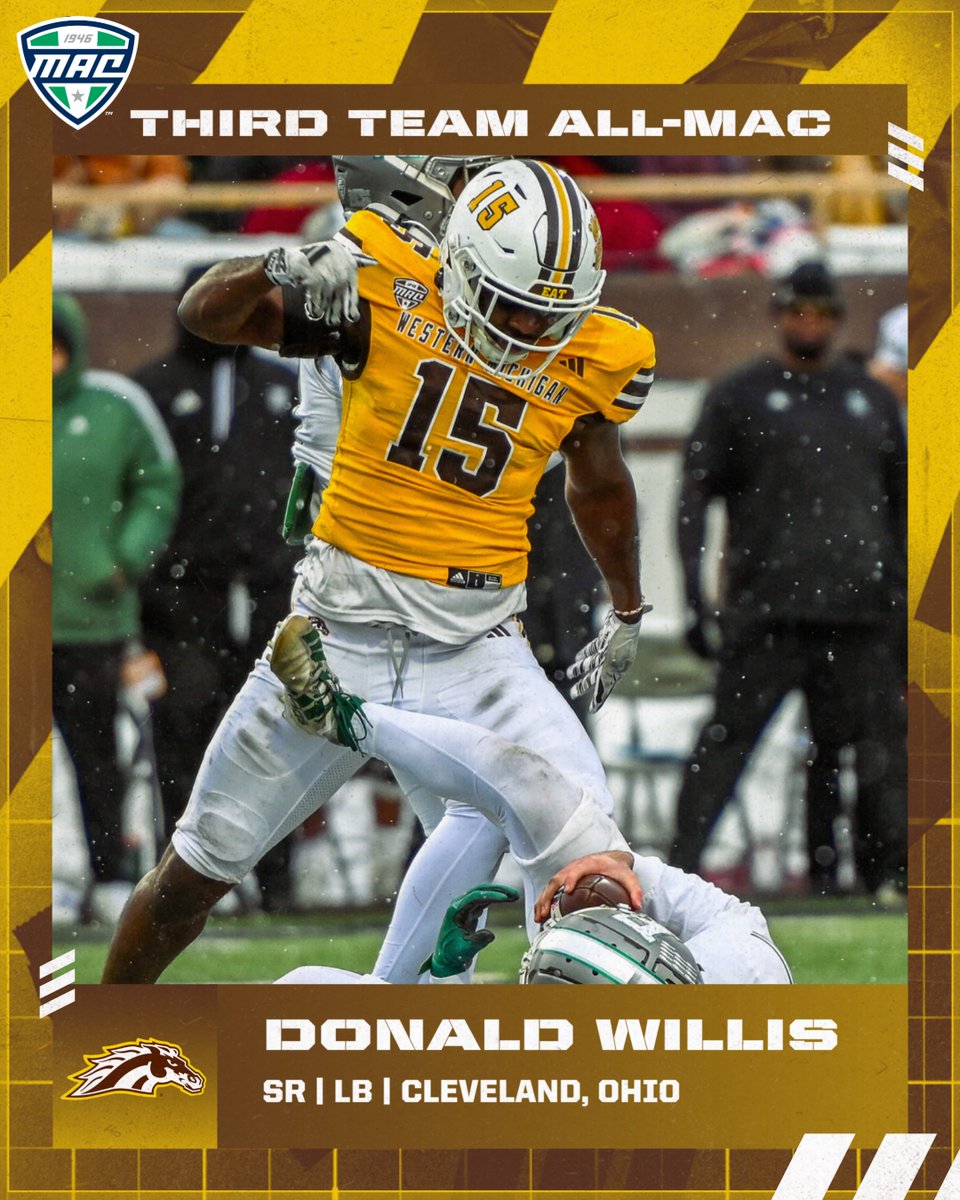 And last but certainly not least, he led the team with a career-high 99 tackles, had 6.0 tackles for loss, 1.0 sacks, 4 QB hurries and 4 pass breakups. Congratulations to <a href="/donaldwillis399/">Don🤩</a> on being voted Third Team All-MAC!