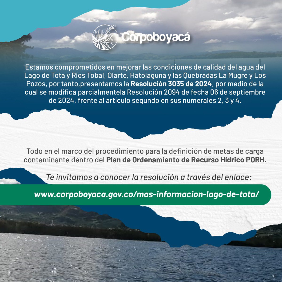 ¡Atenta comunidad del #LagoDeTota! 

Ya pueden consultar la propuesta de meta global de carga contaminante para el quinquenio 2025-2029 y hacer sus observaciones antes de la fecha límite.