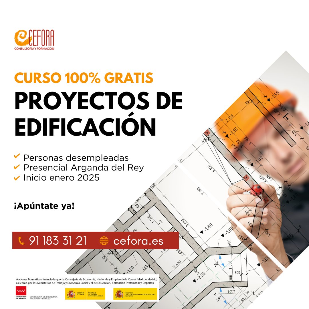 ¿Estás en situación de desempleo?👷‍♀️¡Prepárate para empezar el 2025 construyendo tu nuevo futuro profesional con este #cursogratis🎓!🗓️Reserva tu plaza para empezar en enero. Llama al 91 183 31 21 o visita cefora.es/cursos/mf0639_…