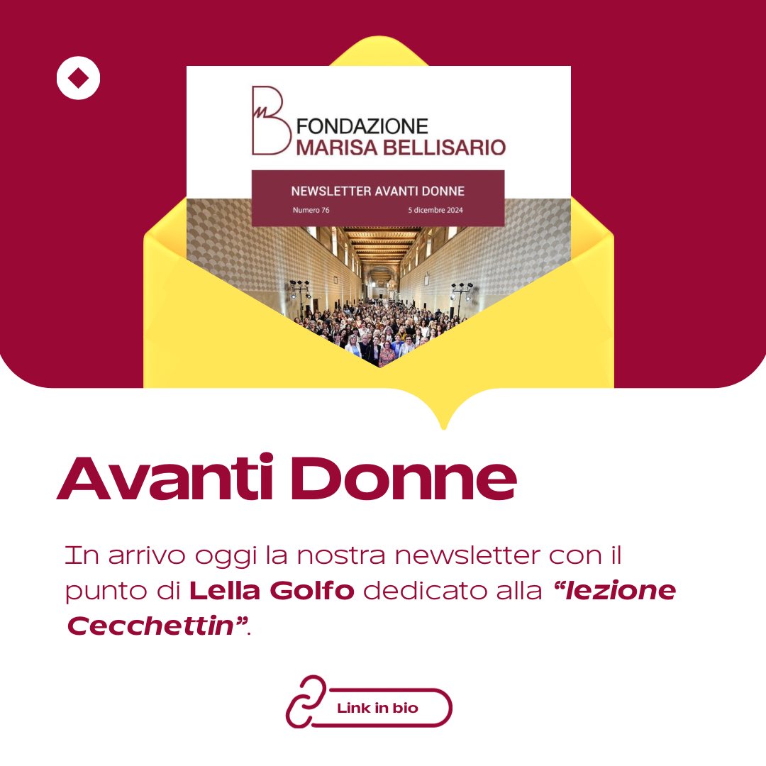 FondazioneBellisario (@fondbellisario) on Twitter photo Online il nuovo numero della nostra #newsletter “Avanti Donne”
Tanti i contributi e gli argomenti a partire dalla “lezione #Cecchettin” nell’editoriale della Presidente <a href="/lellagolfo/">Lella Golfo</a>.
Scopri tutti gli approfondimenti!
Per leggerla⬇️
fondazionebellisario.org/category/newsl… Online il nuovo numero della nostra #newsletter “Avanti Donne”
Tanti i contributi e gli argomenti a partire dalla “lezione #Cecchettin” nell’editoriale della Presidente <a href="/lellagolfo/">Lella Golfo</a>.
Scopri tutti gli approfondimenti!
Per leggerla⬇️
fondazionebellisario.org/category/newsl…