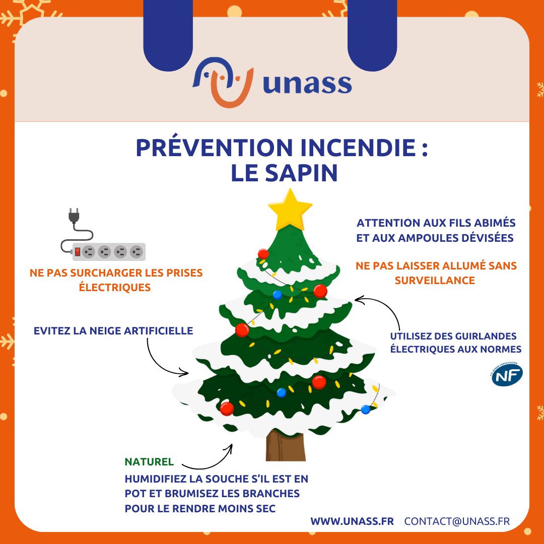 UNASS_fr's tweet photo. Le sapin de Noël : adoptez des gestes simples pour prévenir les incendies cet hiver. 🎄

Naturel ou artificiel, des risques de départ d’incendie existent. Voici quelques conseils pour les prévenir au maximum !
#UNASS #calendrier #secourisme #premiersecours #GestesQuiSauvent https://t.co/ftndm3R14M