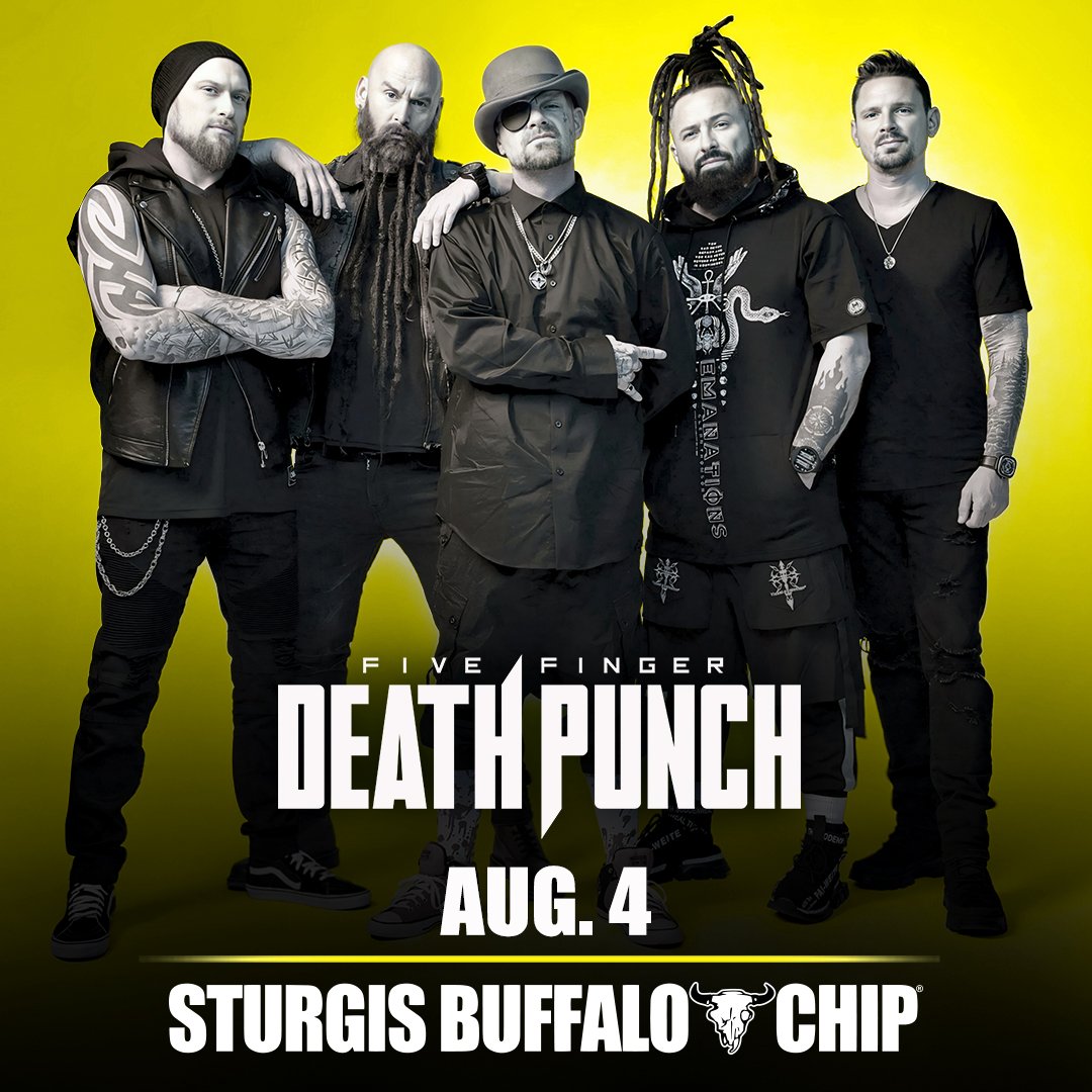 FFDP's tweet photo. 💥 Five Finger Death Punch returns to @TheChip for the 85th anniversary of the Sturgis Motorcycle Rally! 💥

🎟️ For passes and all access info - https://t.co/dcQY4RAi2n https://t.co/FVW6Azuz6v