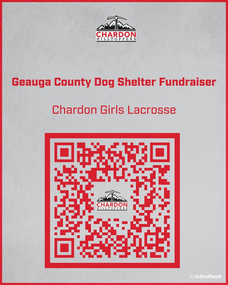 The Chardon girls lacrosse team is fundraising for the Geauga County Dog Shelter. They have so many needs! Scan the QR for more information and to donate, or if you want to purchase something off their wish lists I am happy to come pick it up, my email is in the QR code.