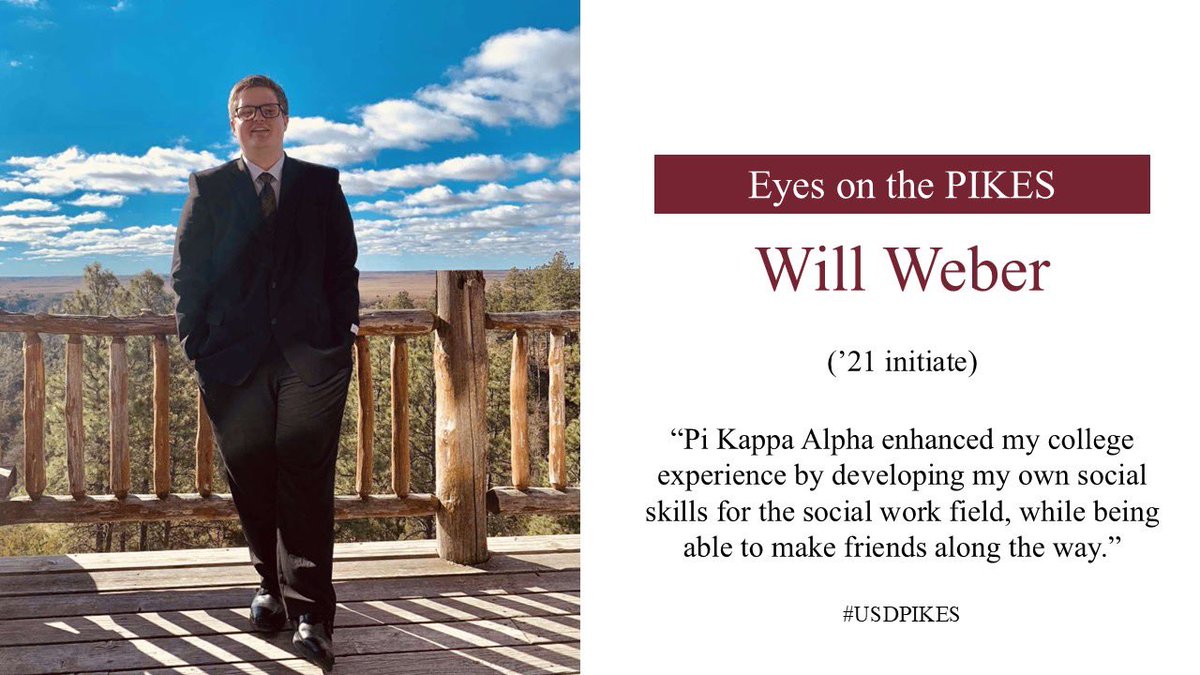 During his time at @usouthdakota, our brother, Will Weber (‘21 initiate), made a profound difference. In PIKE, Will served our brotherhood as Sergeant-at-Arms.

Congratulations, Will. The #USDPIKES are proud of you!