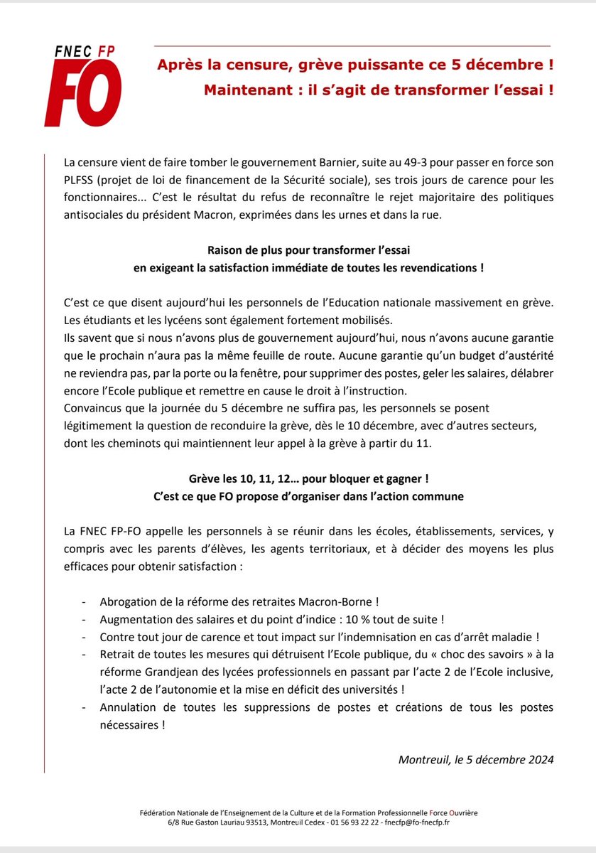FnecFpFO's tweet photo. Des taux de grévistes énormes. 
200 000 manifestants dans les cortèges, hyper combatifs. On a fait grève pour gagner et pas pour protester une journée ! AG partout pour décider d'y aller ! Les 10, 11, 12... en même temps que les cheminots. https://t.co/qR2Hi4vN3y
