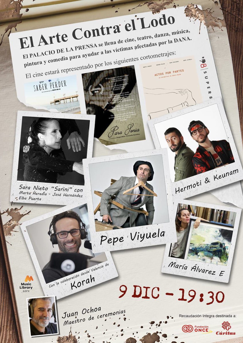 El arte y sus diferentes vertientes se unen contra el lodo. #cine #teatro #Musica #danza #pintura y #RedesSociales en un #evento lleno de emociones, solidaridad y mucho humor para ayudar a las víctimas de la #DANA ¡Colaboramos! lc.cx/W1yZ6E