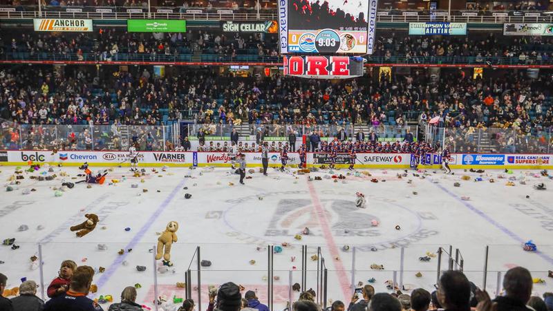 JasonBeck82's tweet photo. December 5th - On This Day in BC Sport History: 1993

The first known 'Teddy Bear Toss' takes place at Kamloops' Riverside Coliseum (now the Sandman Centre) when Cranbrook's Brad Lukowich scores for the Kamloops Blazers @blazerhockey and causes over 2400 teddy bears to be.../2 https://t.co/HwIdLKljoT
