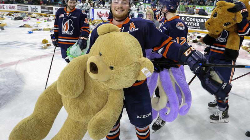 JasonBeck82's tweet photo. December 5th - On This Day in BC Sport History: 1993

The first known 'Teddy Bear Toss' takes place at Kamloops' Riverside Coliseum (now the Sandman Centre) when Cranbrook's Brad Lukowich scores for the Kamloops Blazers @blazerhockey and causes over 2400 teddy bears to be.../2 https://t.co/HwIdLKljoT