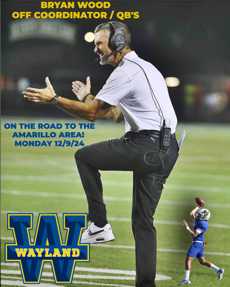 Coach Bryan Wood (@brwood1988) on Twitter photo Amarillo Area coaches let me know if you have some kiddos that you would like me to swing by and visit about. Headed that way on Monday bright and early!! #DUDES <a href="/WBUFBRecruit/">Wayland Baptist Football Recruiting</a> <a href="/WBUFootball/">WBU Football</a> Amarillo Area coaches let me know if you have some kiddos that you would like me to swing by and visit about. Headed that way on Monday bright and early!! #DUDES <a href="/WBUFBRecruit/">Wayland Baptist Football Recruiting</a> <a href="/WBUFootball/">WBU Football</a>