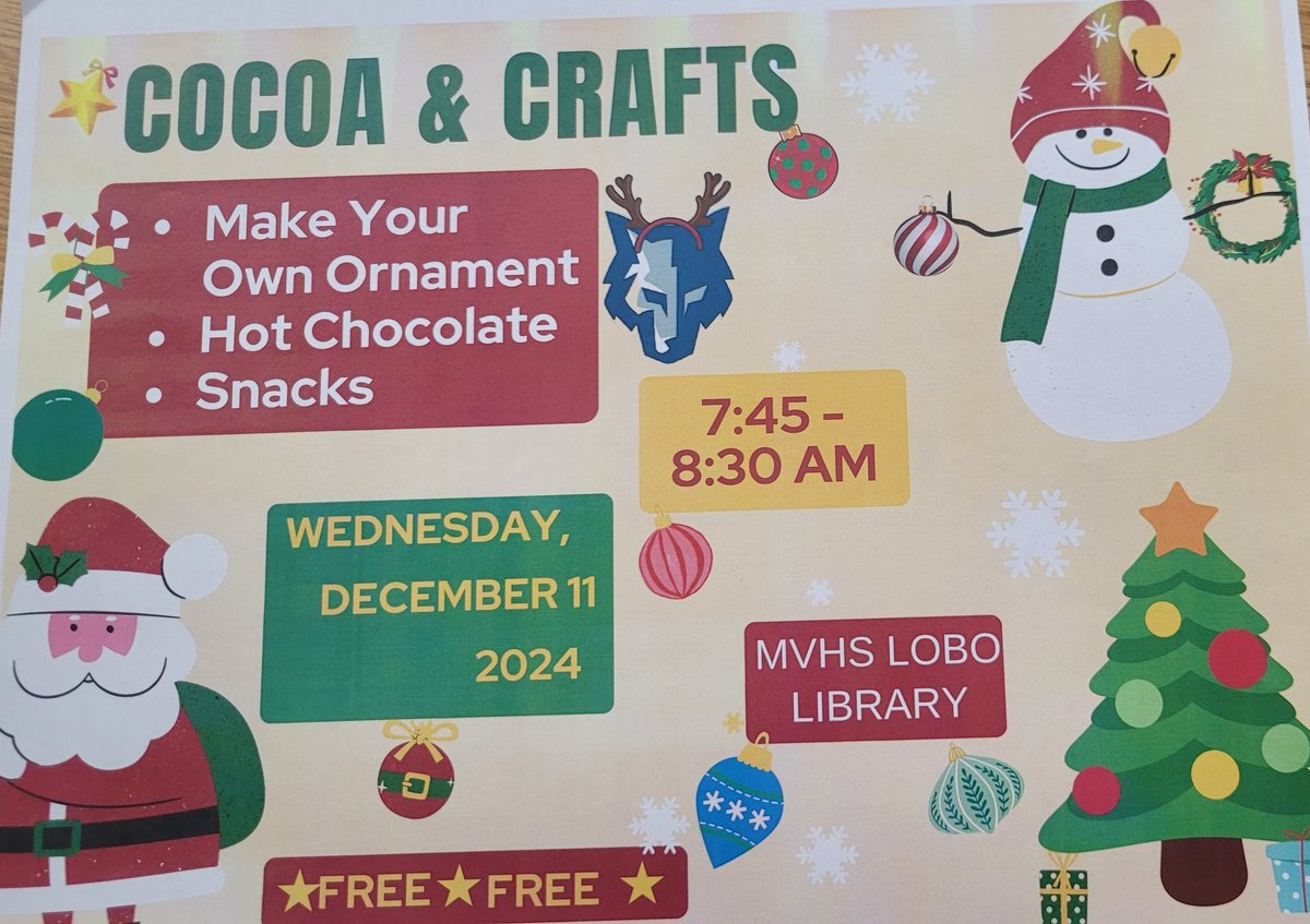 Join us next Wednesday,  Dec. 11, for our 1st hot chocolate and craft of the year. We will be making ornaments that  you can keep and having hot chocolate!! 7:45 -8:30 before school.  Come early because we do run out!!
#WeAreClintISD