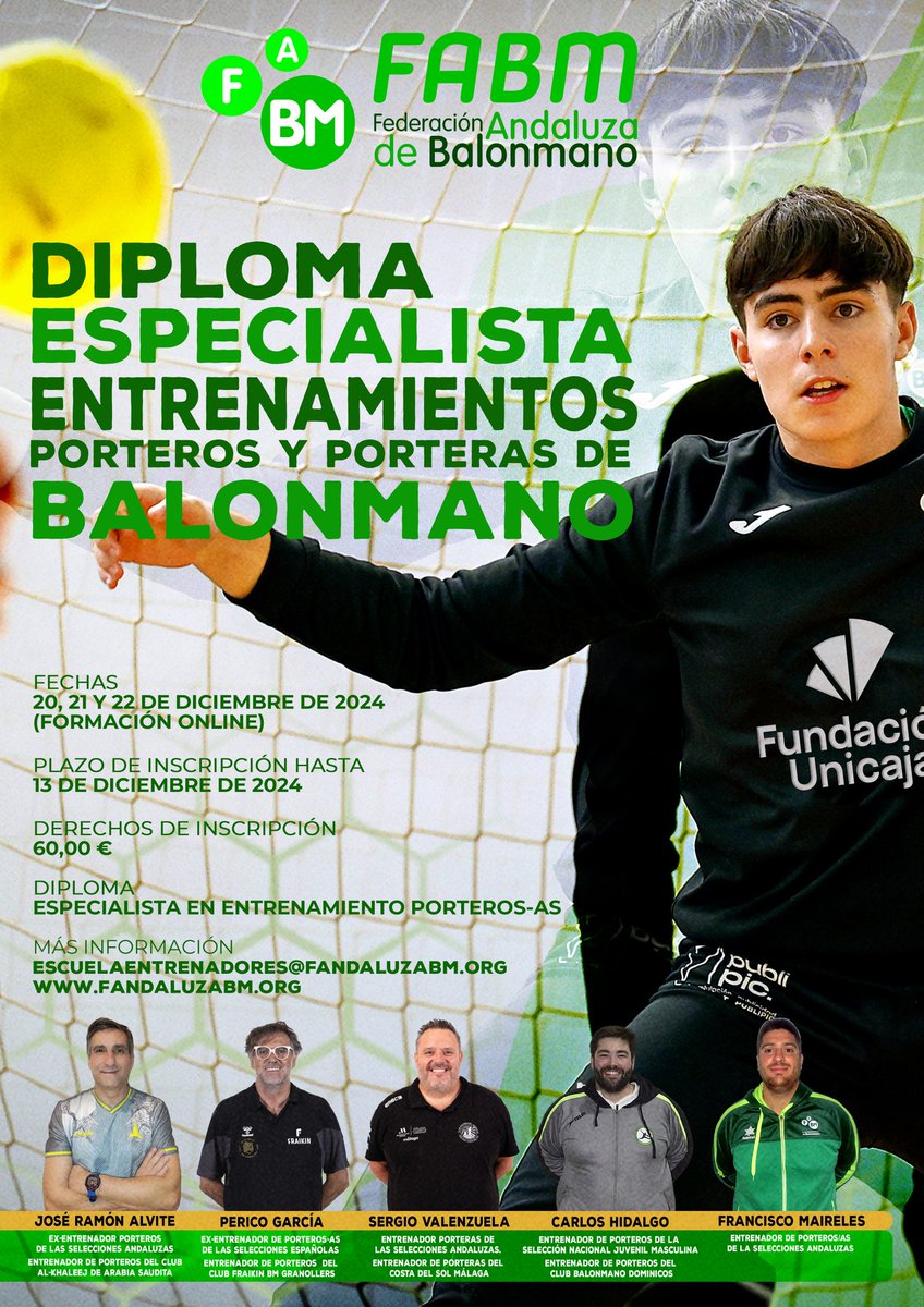 🧑‍🏫 ¡Atención, entrenadores! Este diciembre podéis obtener vuestro 𝘋𝘪𝘱𝘭𝘰𝘮𝘢 𝘌𝘴𝘱𝘦𝘤𝘪𝘢𝘭𝘪𝘴𝘵𝘢 𝘦𝘯 𝘌𝘯𝘵𝘳𝘦𝘯𝘢𝘮𝘪𝘦𝘯𝘵𝘰𝘴 𝘥𝘦 𝘗𝘰𝘳𝘵𝘦𝘳𝘰𝘴/𝘢𝘴 🥅

💻 Modalidad online
📝 Inscripciones (hasta el 13 de diciembre) en escuelaentrenadores@fandaluzabm.org