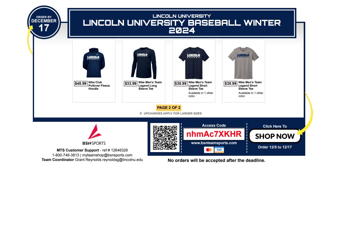 The Lincoln Baseball shop is now open. Check the link to find your Lincoln gear for the upcoming season, shop closes 12/17/2024!  bit.ly/3BbkqSr