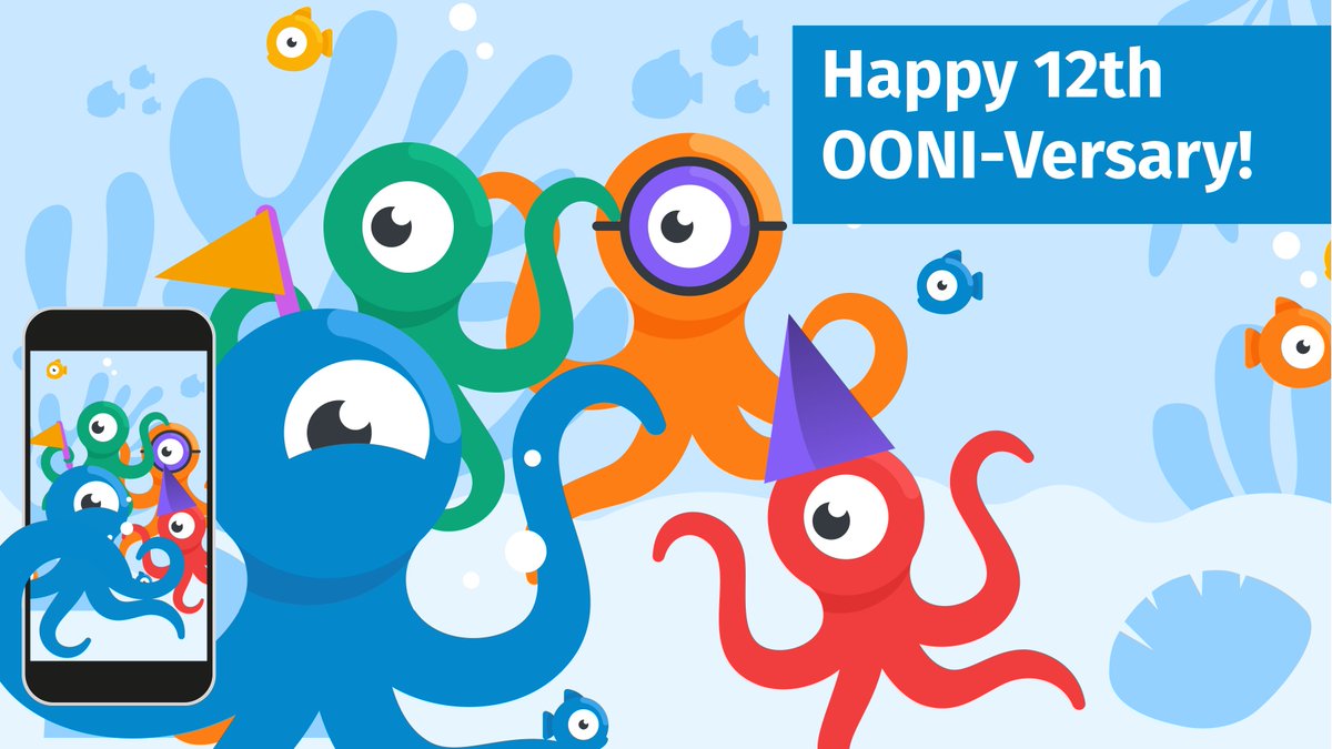 Today is OONI's 12th Anniversary! 🥳🎂  

As of today, 12 years ago, the 1st OONI measurement was published! 🐙 

Now, thanks to our global community, we host the world's largest open dataset on Internet censorship.  

Donate to support OONI's future: ooni.org/donate ♥️