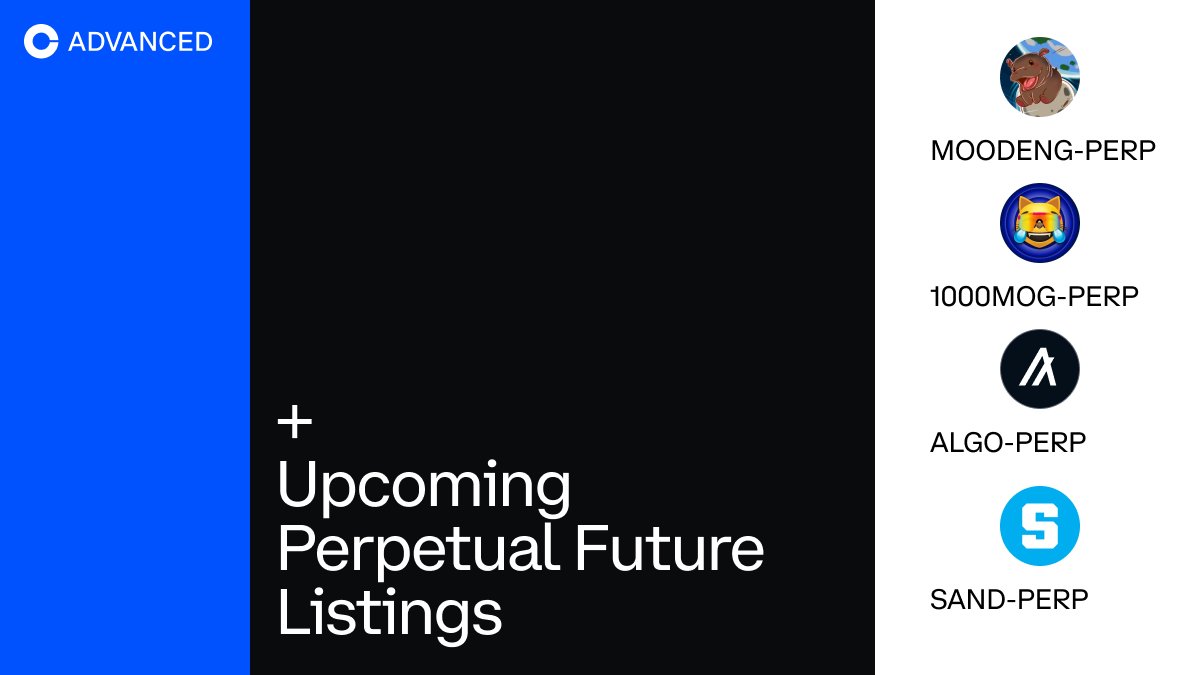 coinbasetraders's tweet image. Coinbase Advanced is adding support for $MOODENG, $MOG, $ALGO, and #SAND perpetual futures. 

The opening of our MOODENG-PERP, 1000MOG-PERP, ALGO-PERP, and SAND-PERP markets will begin on or after 9:30 am UTC 12 DEC 2024.