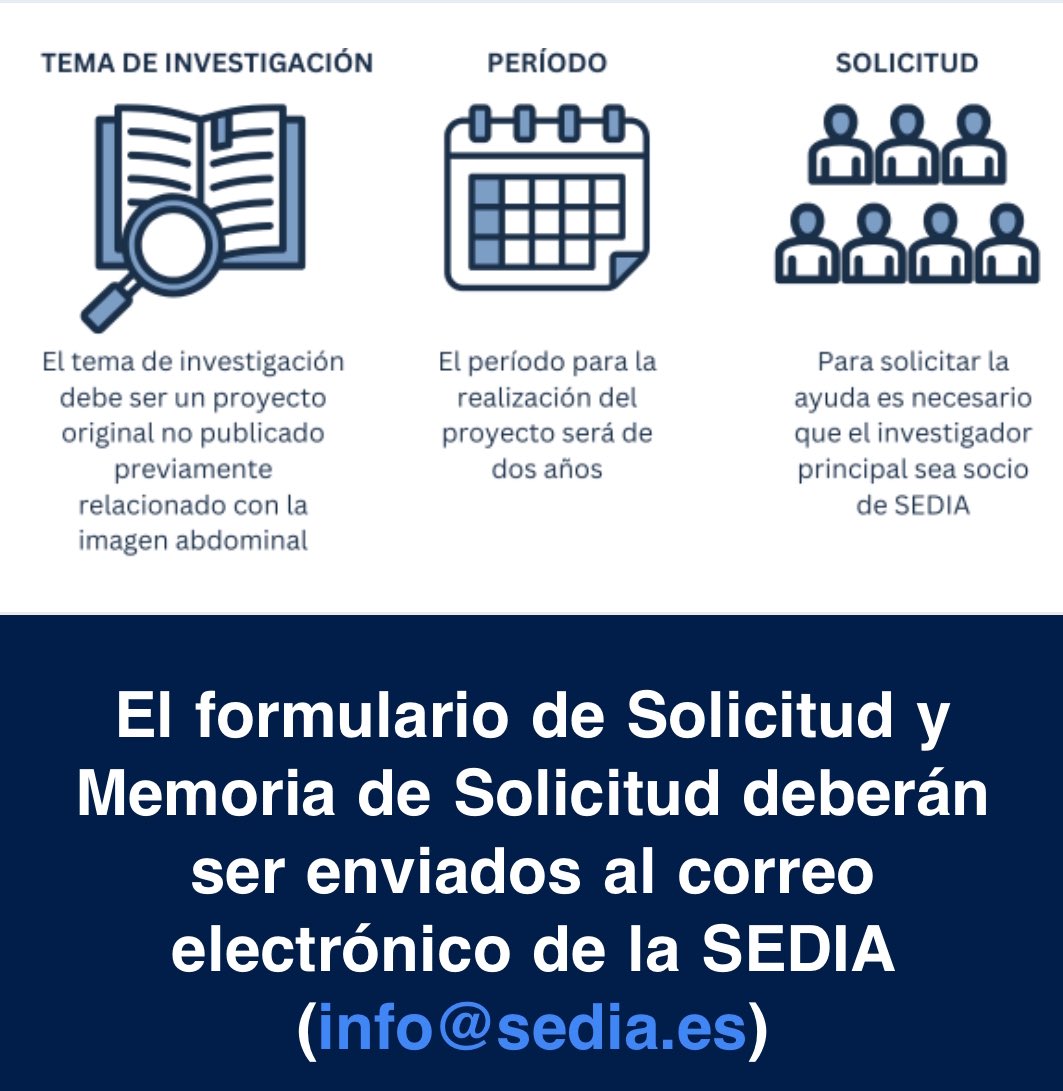 sediabdomen's tweet photo. ⚠️No lo olvides!!!
🔸Abierto el plazo para solicitar la ayuda para la investigación en #RadiologiaAbdominal que ofrece #SediaInvestiga hasta el 16 de diciembre.
🔗Tienes toda la información en https://t.co/oRM8siOjDF https://t.co/pt02mTFvpY