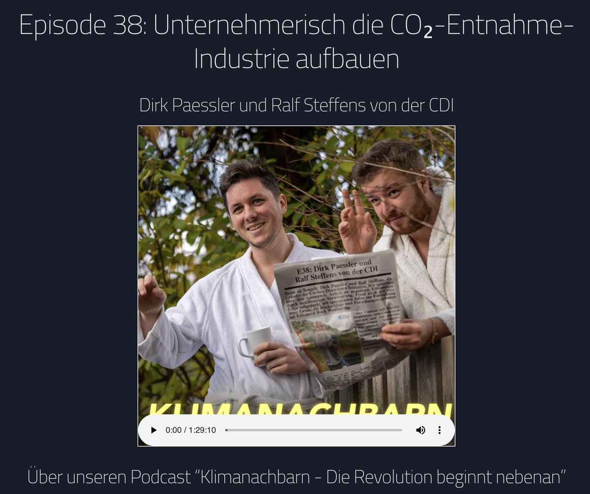 Hier kommt ein Podcast über unsere Arbeit bei <a href="/carbon_drawdown/">Carbon Drawdown Initiative</a>: Vor einigen Tagen haben wir mit <a href="/PatrickNdmr/">Patrick Niedermayer</a> und Michael von <a href="/byndcnt/">beyond content gGmbH</a> 90 Minuten lang gesprochen, über unser Gewächshaus und alles andere. <a href="/RSteffanides/">ralfonso.steffanides</a> und ich haben ausführlich berichtet...

/1