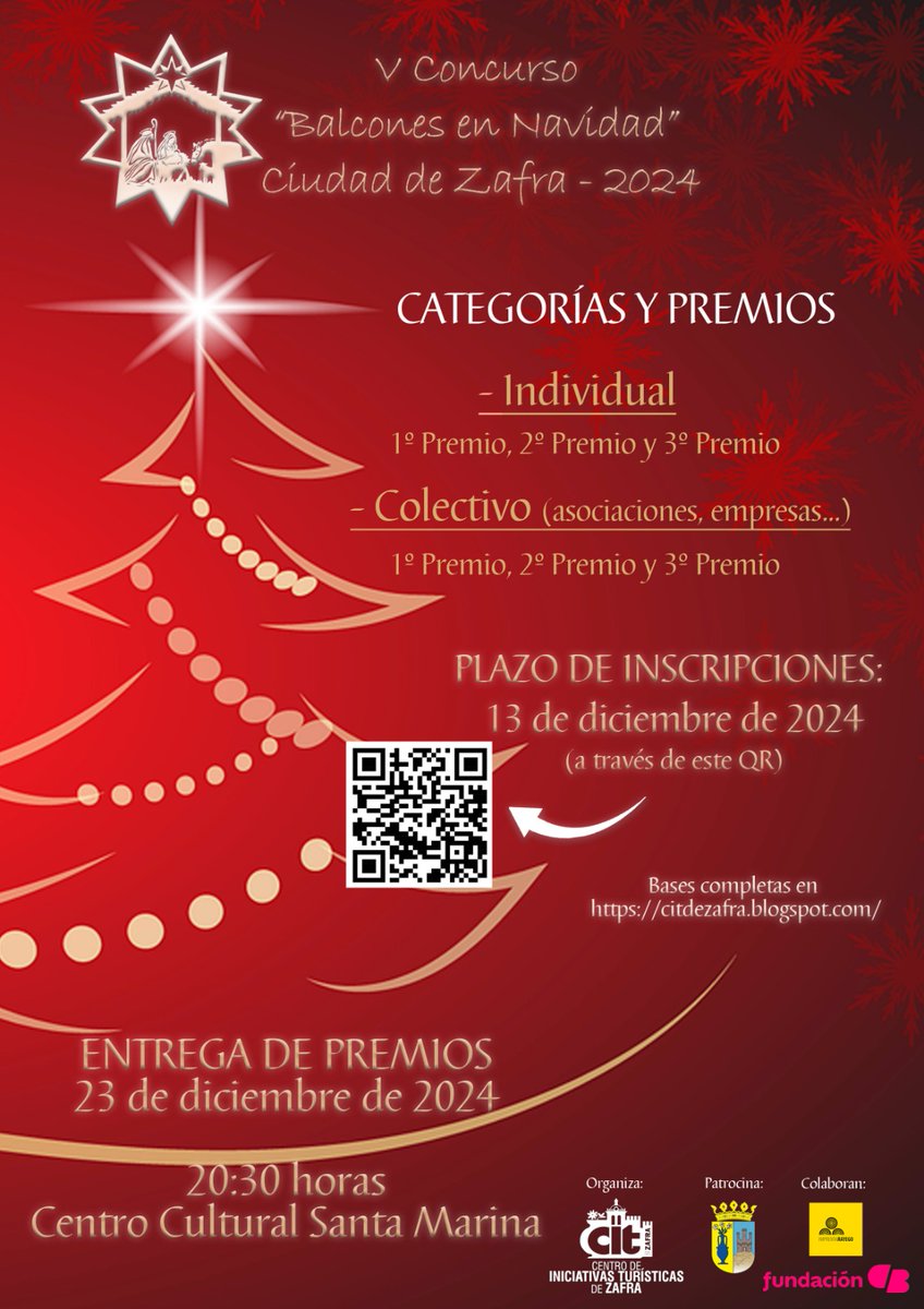 CitZafra's tweet photo. XX Certamen "Ruta de los Belenes" y V Concurso de "Balcones en Navidad"  Cuidad de Zafra 2024.
Plazo: 13 de diciembre. 
Inscripciones: https://t.co/ac2mTOH9f1 

Bases completas: https://t.co/jfZ3GbzYbh https://t.co/xI9dNery1D