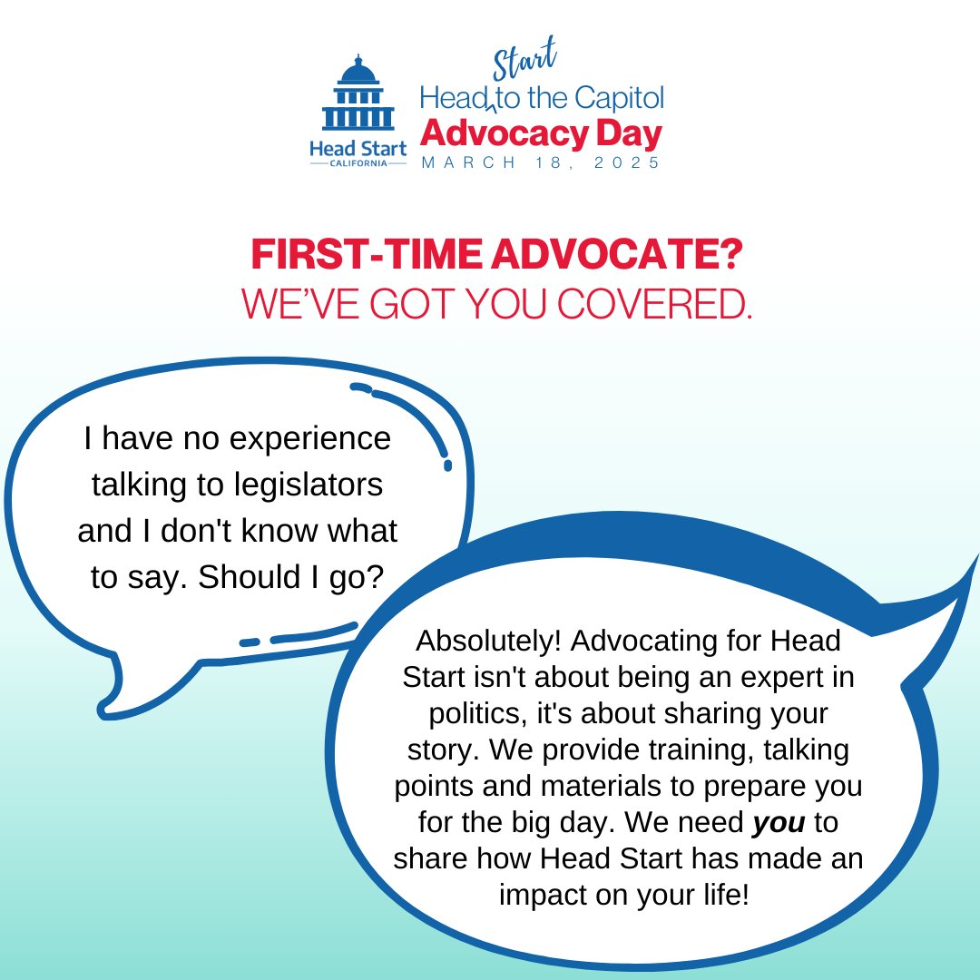 caheadstart's tweet image. Join us for Head Start to the Capitol Advocacy Day 2025! 🌟 On March 4, get virtual training, then on March 18, join us in Sacramento to meet lawmakers &amp;amp; share why Head Start matters. No experience needed! 👉 conta.cc/4g4sS51 #HSCAdvocacyDay #HeadStart