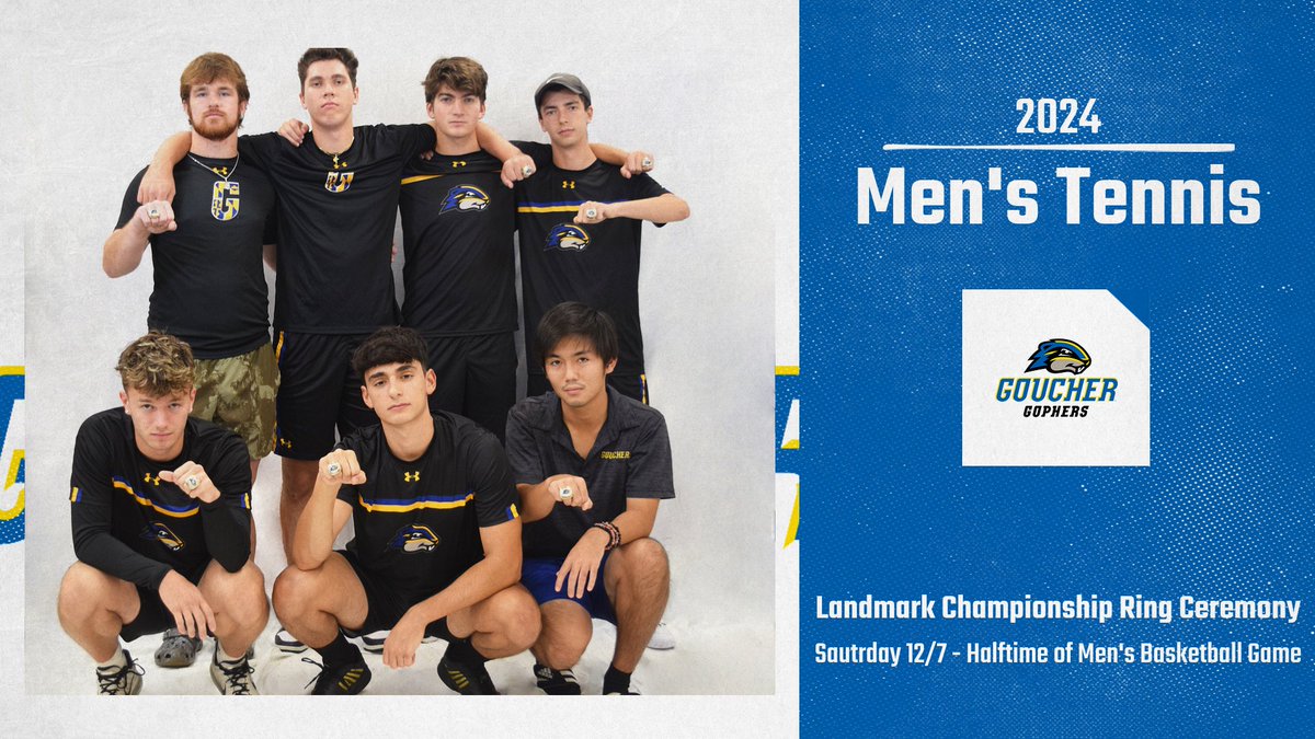 GoucherSports's tweet photo. The men's tennis team will receive their 2024 @LandmarkConf championship rings in a ceremony at halftime of Saturday's 4 pm @Goucherhoops game against Scranton!
#d3tennis #GopherGreatness #GoucherProud https://t.co/wrJro2fQo5
