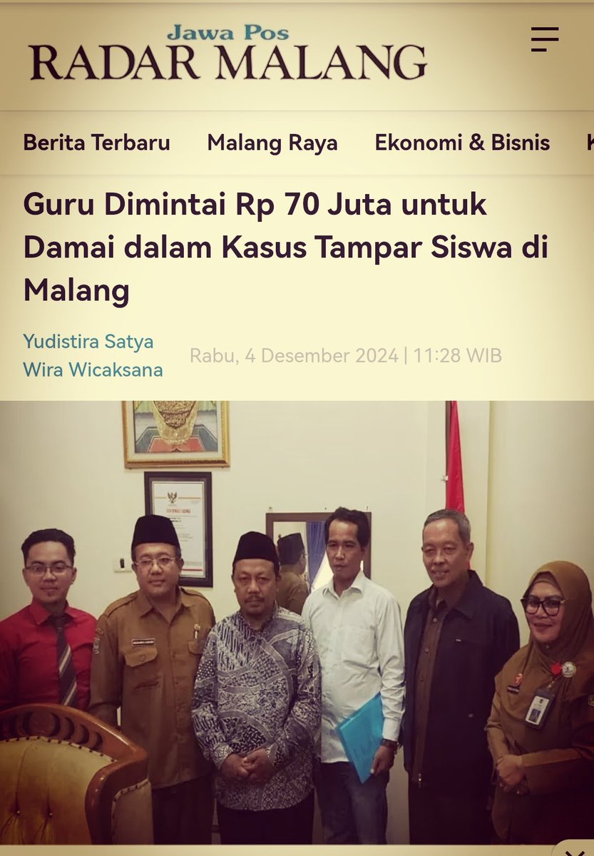 Kriminalisasi kpada guru kembali terjadi,
Rupi’an (39th) seorang guru agama di SMP Diponegoro Dampit Malang, menjadi tersangka setelah menampar seorang siswa berinisial DE dan dituntut 70 juta uang damai oleh ortu siswa..

Kronologinya ada dimari 👇
radarmalang.jawapos.com/kabupaten-mala…