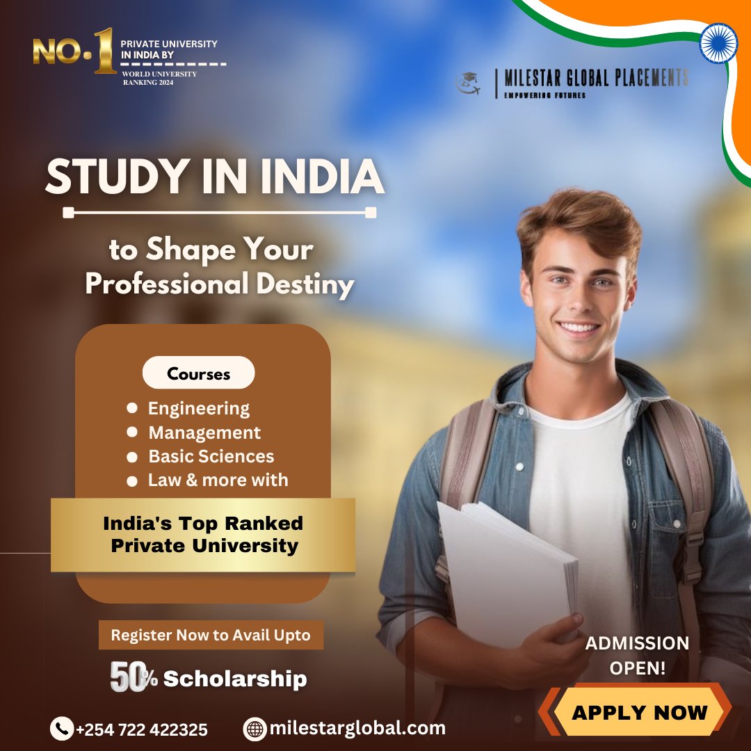 MilestarGlobal's tweet photo. 🎓 Study in India: Your Path to Success! 🇮🇳

✔️ Top-ranked private university.
✔️ Engineering, Management, Law &amp; more.
✔️ Scholarships up to 50%!

📞 Call Now: +254 722 422 325
🌐 https://t.co/ctcIxQNsNO

#StudyInIndia #ScholarshipOpportunities #globaleducation https://t.co/Ld6SsnfM8N