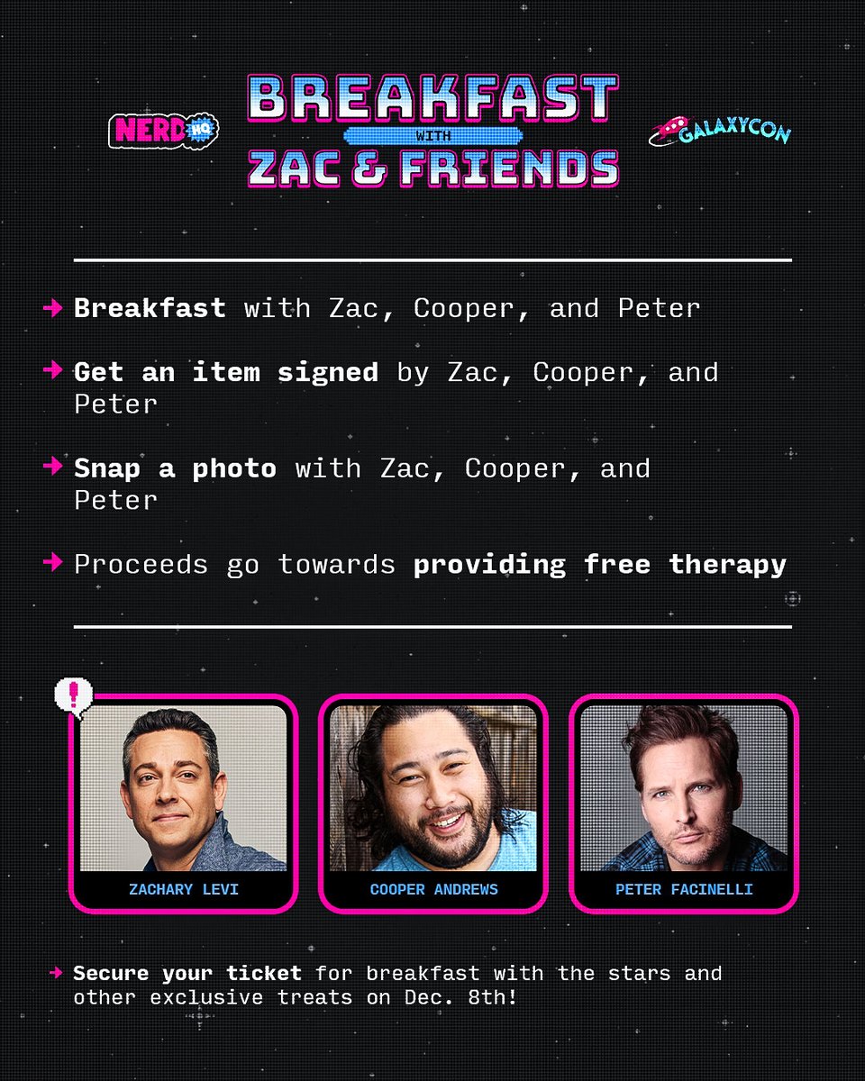 Breakfast with <a href="/ZacharyLevi/">Zachary Levi</a>, <a href="/smugorange/">Cooper Andrews</a> and <a href="/peterfacinelli/">Peter Facinelli</a> AND proceeds going towards providing access to therapy for those who can't afford it? We can't think of anything better. 

Come hang &amp; help make a difference!

🎟️ zacandfriends.givesmart.com OR text ZacandFriends to 76278