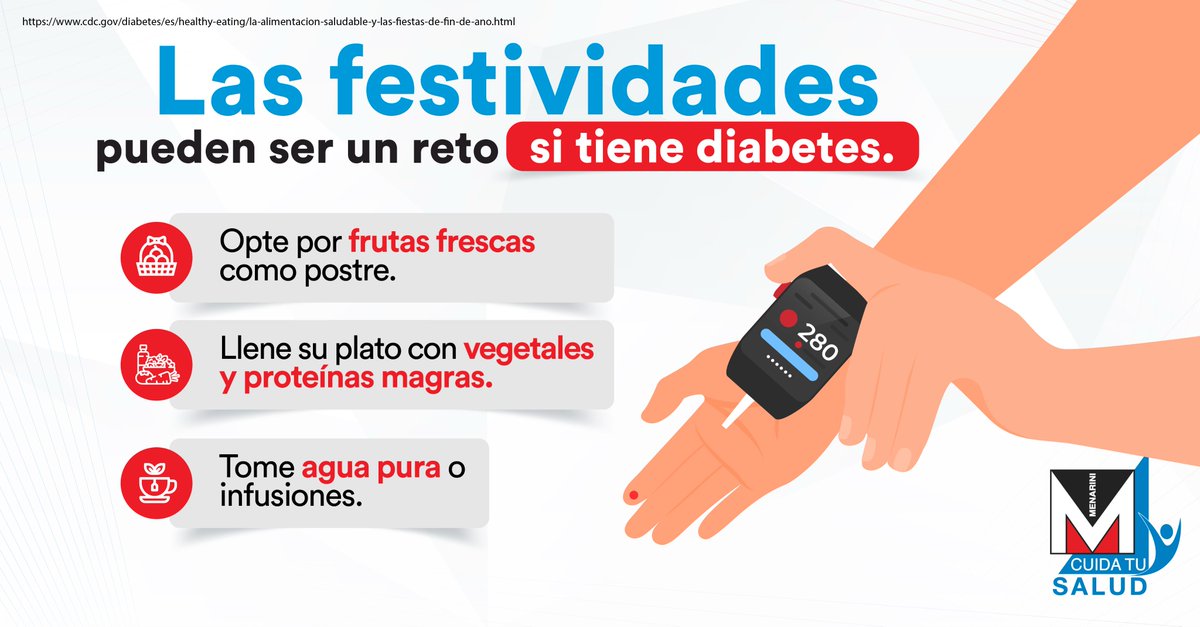 MenariniCA's tweet image. Durante las festividades, controle su consumo de azúcares y carbohidratos si tiene diabetes. Mantenga el equilibrio para disfrutar de la temporada de manera saludable.