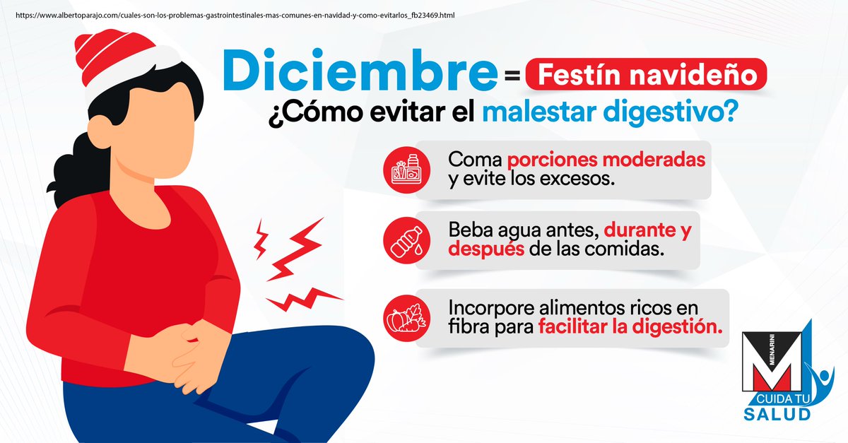 MenariniCA's tweet image. Las comidas abundantes durante diciembre pueden afectar su sistema digestivo. Mantenga una dieta equilibrada y no olvide beber suficiente agua.