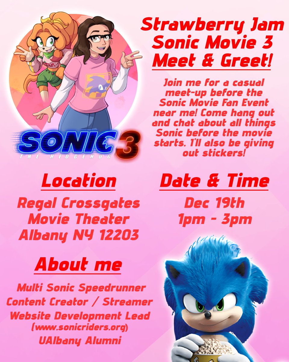 It’s only 2 WEEKS AWAY until Sonic Movie 3!!!

For the first time ever, I’m hosting my VERY FIRST creator meet-and-greet near me!! This has been on my bucket list for a long time, and I’m so excited!! If you're in the area, I’d love to meet you!! 🍓