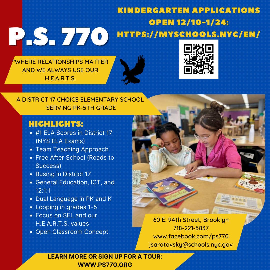 Kindergarten Applications open Tuesday,  December 10th! Next tours are 12/9 and 12/18.
<a href="/NYCSchools/">NYC Public Schools</a> <a href="/CSD17NYC/">District 17</a> <a href="/SenatorPersaud/">Roxanne J. Persaud</a> <a href="/CMDarleneMealy/">Darlene Mealy</a> <a href="/District17CEC/">Community Education Council D17</a> <a href="/ChalkbeatNY/">Chalkbeat New York</a> <a href="/Insideschools/">InsideSchools</a> <a href="/SheneanL/">Shenean Lindsay</a> <a href="/newheightsms/">New Heights MS</a>