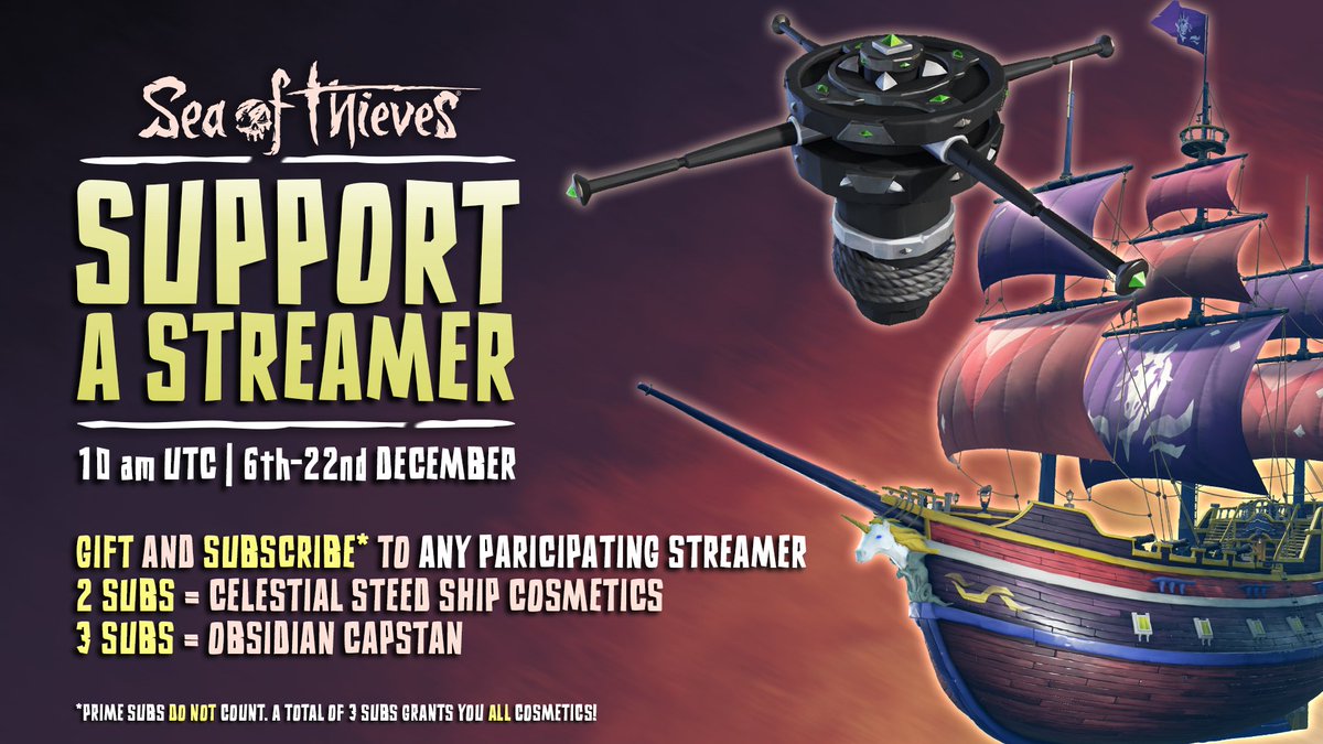Tomorrow <a href="/SeaOfThieves/">Sea of Thieves</a> kick off their Support A Streamer campaign! I will be live early in the morning as it starts 😊

--
You will also be able to find me and <a href="/xIDbz/">@IDbzz</a> on seas giving out OTHER fun cosmetics throughout this campaign as well👀